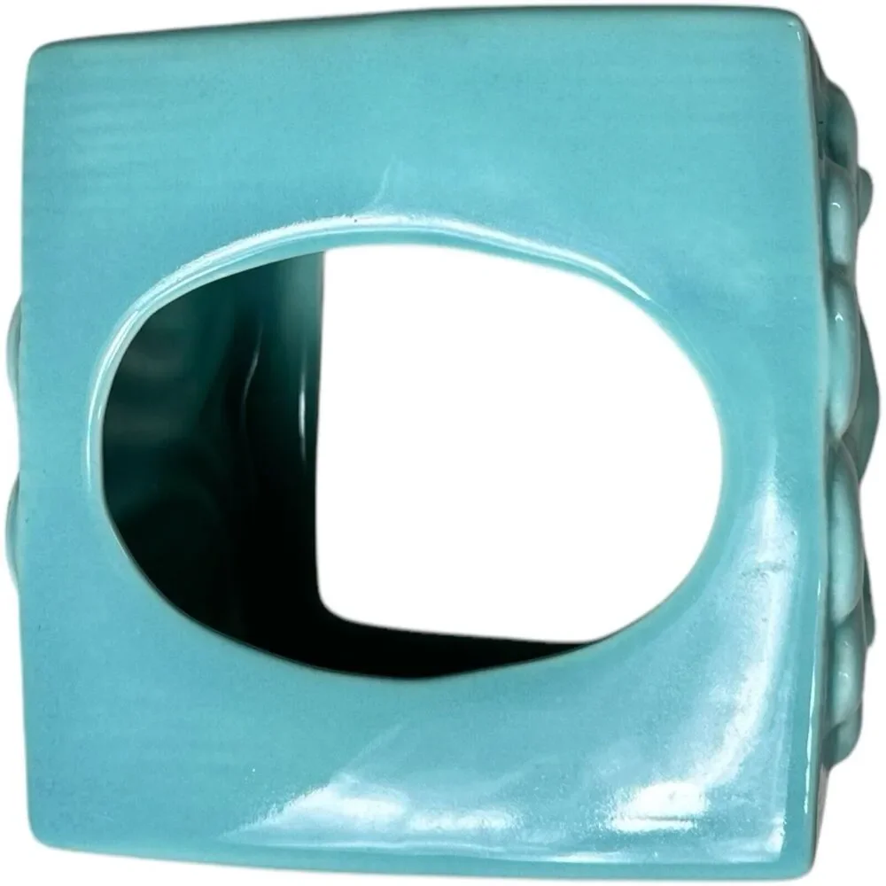 Turquoise Ceramic Mid-century Raised Shell Tissue Box Cover Retro 4.5 X 5 in